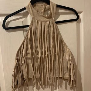 Halter Cropped Fringe Top